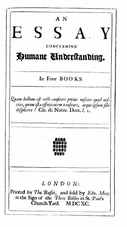 Portada de la primera edición del Ensayo sobre el entendimiento humano (Londres, 1690).