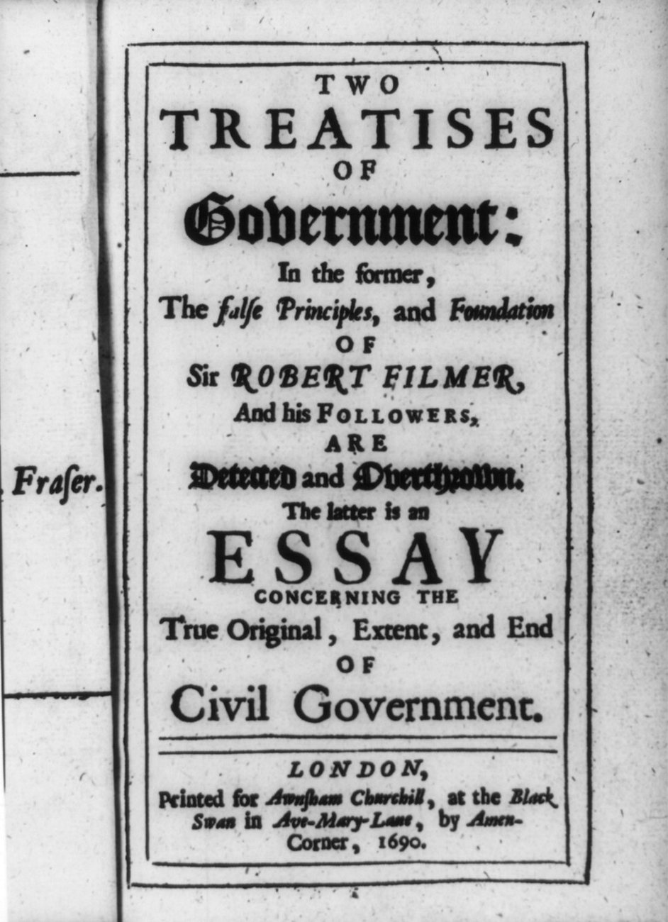 Portada de los Dos tratados sobre el gobierno civil (Londres, 1690), publicados sin el nombre de Locke.