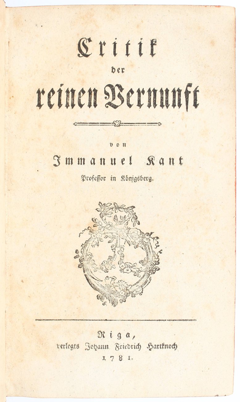 Portada de la primera edición de la Crítica de la razón pura (Riga, 1781).