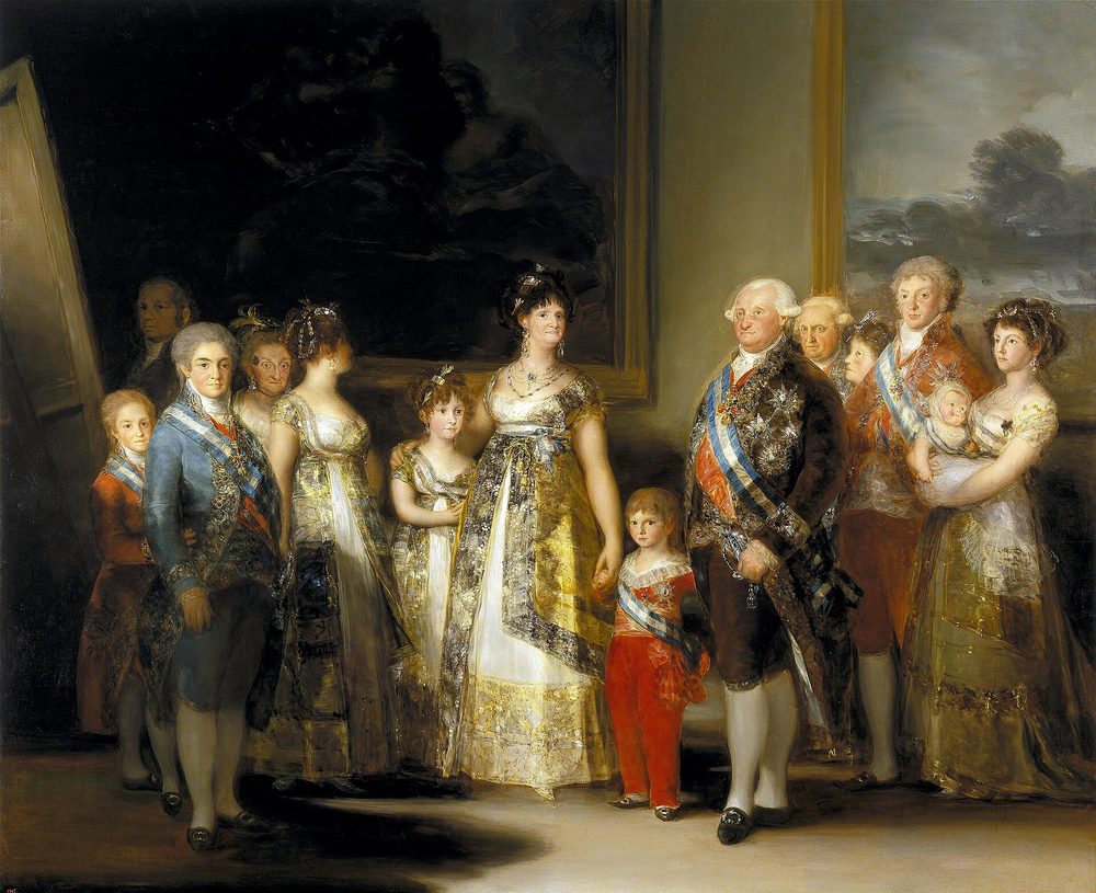 La familia de Carlos IV, de Goya (1800-1801). En el centro, la reina María Luisa; a la derecha del cuadro, el rey Carlos IV, y a la izquierda, vestido de azul, el futuro Fernando VII.