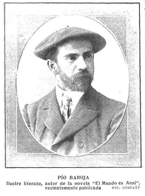Retrato fotográfico en blanco y negro de Pío Baroja con boina, barba, chaqueta y corbata, dentro de un óvalo y con el pie de la revista debajo